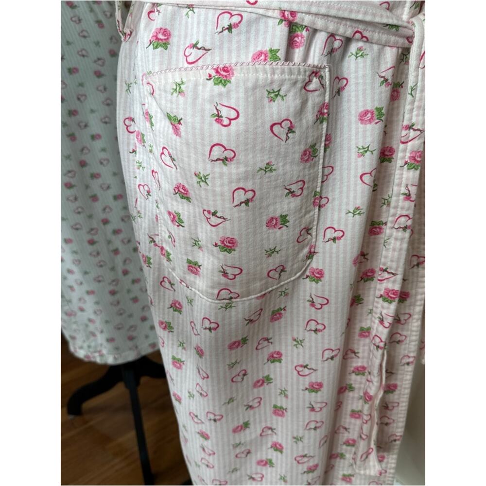 Victoria’s Secret Floral Heart Striped Print Robe Cotton White Pink Size XS/S - Picture 4 of 8